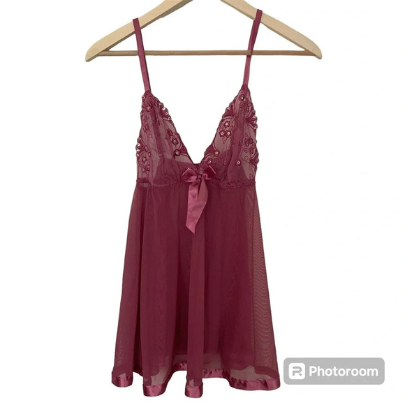 Pink Purple Mini Slip Dress Chemise Romantic Womens Size Medium - Picture 1 of 7
